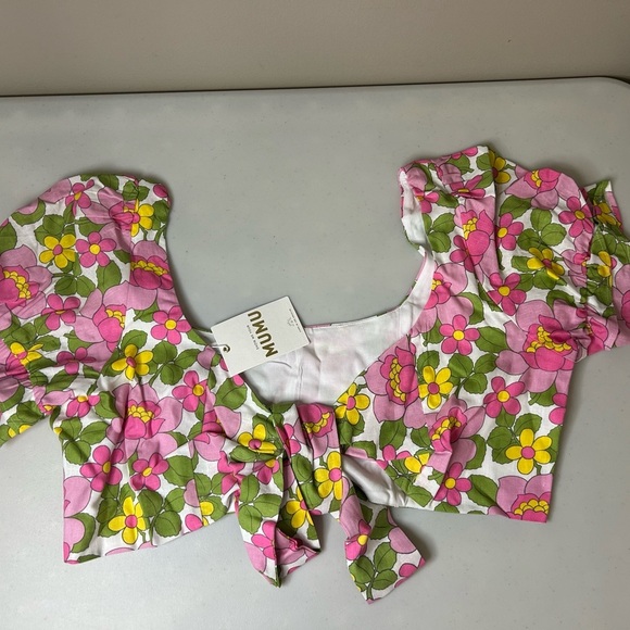 Show Me Your Mumu Fiona Top Fresh Floral Linen Puff Sleeve Size XXL NWT - Picture 3 of 5